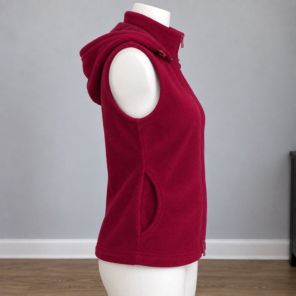 Vintage Y2K Express World Brand Fleece Vest Womens S Hooded Red 90’s Gorpcore - Picture 3 of 16